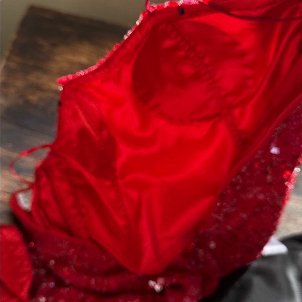Scala gorgeous Red Sequin Dress evening gown side slit - Picture 12 of 14